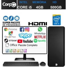 Computador PC CPU Completo com Monitor LED HDMI Intel Core i5 4GB HD 500GB mouse e teclado CorPC CPFS-I501 Fullset