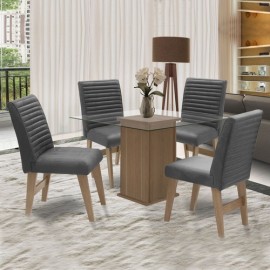 Conjunto Mesa de Jantar com Tampo de Vidro Onix com 4 Cadeiras Cedro / Grafite
